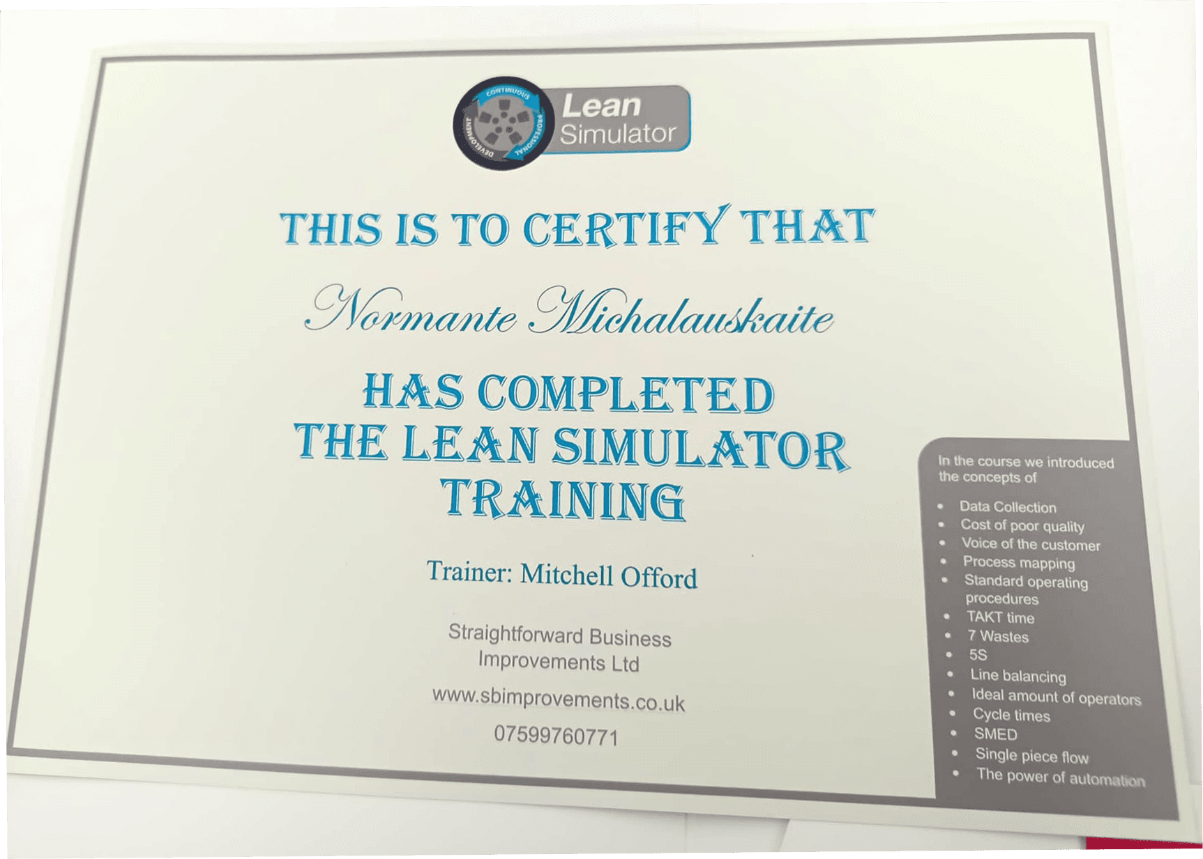 Lean Simulator - Certificate image